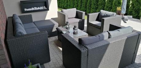 Antracytowy zestaw ogrodowy z technorattanu dla 8 osób
