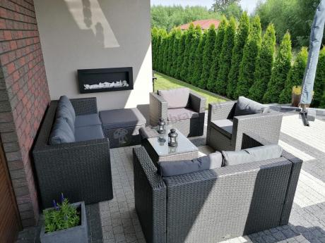 Antracytowy zestaw ogrodowy z technorattanu dla 8 osób