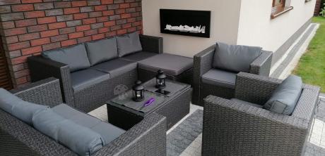 Antracytowy zestaw ogrodowy z technorattanu dla 8 osób