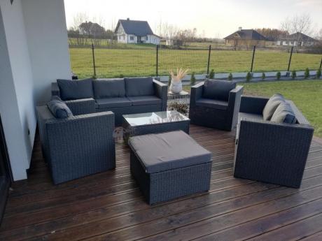 Antracytowy zestaw ogrodowy z technorattanu dla 8 osób