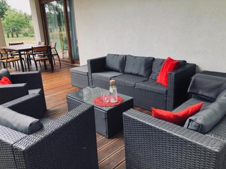 Antracytowy zestaw ogrodowy z technorattanu dla 8 osób