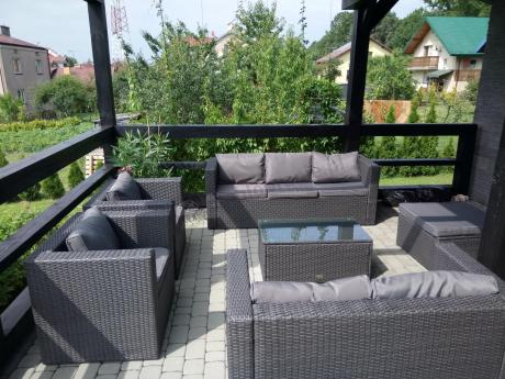 Antracytowy zestaw ogrodowy z technorattanu dla 8 osób