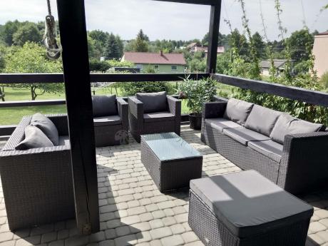 Antracytowy zestaw ogrodowy z technorattanu dla 8 osób