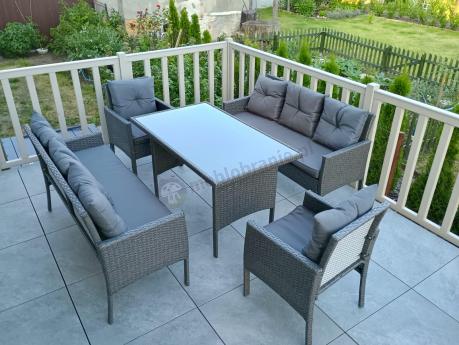 Zestaw mebli ogrodowych z technorattanu z 2 sofami, 2 fotelami i stołem Torino Grande antracyt