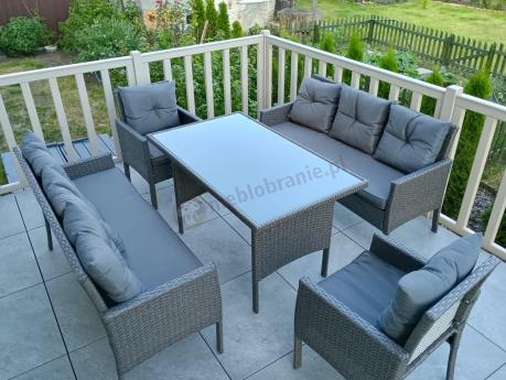 Zestaw mebli ogrodowych z technorattanu z 2 sofami, 2 fotelami i stołem Torino Grande antracyt