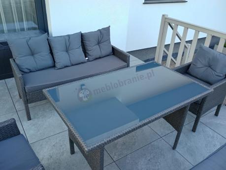 Zestaw mebli ogrodowych z technorattanu z 2 sofami, 2 fotelami i stołem Torino Grande antracyt