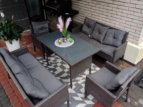 Zestaw mebli ogrodowych z technorattanu z 2 sofami, 2 fotelami i stołem Torino Grande antracyt