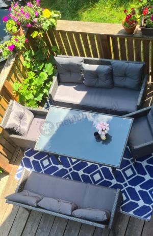 Zestaw mebli ogrodowych z technorattanu z 2 sofami, 2 fotelami i stołem Torino Grande antracyt