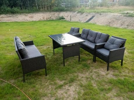 Zestaw mebli ogrodowych z technorattanu z 2 sofami, 2 fotelami i stołem Torino Grande antracyt