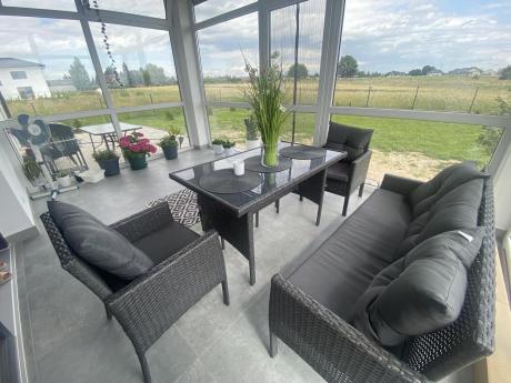 Zestaw mebli ogrodowych z technorattanu z sofą 140cm i fotelami Torino Dining antracyt