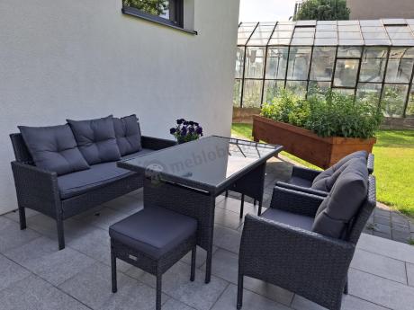 Zestaw mebli ogrodowych z technorattanu z sofą 140cm i fotelami Torino Dining antracyt