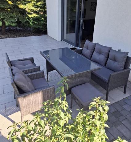 Zestaw mebli ogrodowych z technorattanu z sofą 140cm i fotelami Torino Dining antracyt
