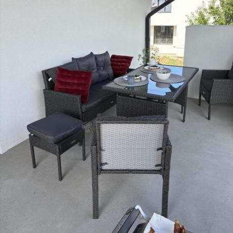 Zestaw mebli ogrodowych z technorattanu z sofą 140cm i fotelami Torino Dining antracyt