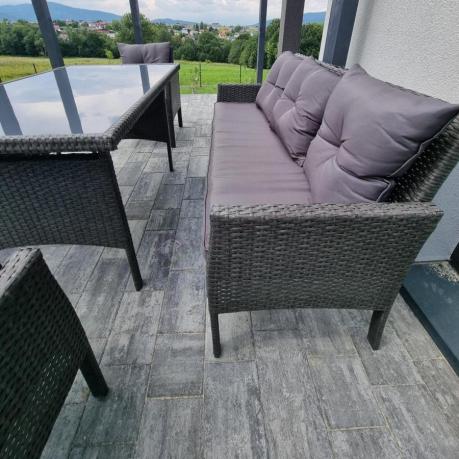 Zestaw mebli ogrodowych z technorattanu z sofą 140cm i fotelami Torino Dining antracyt