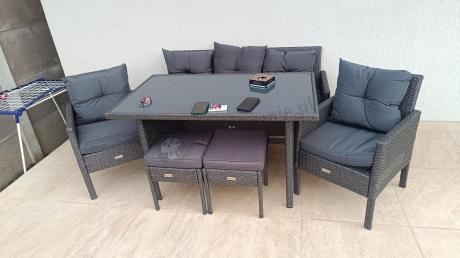 Zestaw mebli ogrodowych z technorattanu z sofą 140cm i fotelami Torino Dining antracyt