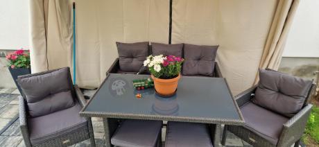 Zestaw mebli ogrodowych z technorattanu z sofą 140cm i fotelami Torino Dining antracyt