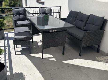 Zestaw mebli ogrodowych z technorattanu z sofą 140cm i fotelami Torino Dining antracyt