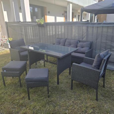 Zestaw mebli ogrodowych z technorattanu z sofą 140cm i fotelami Torino Dining antracyt