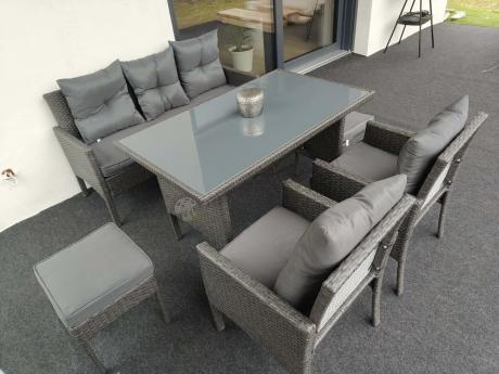 Zestaw mebli ogrodowych z technorattanu z sofą 140cm i fotelami Torino Dining antracyt