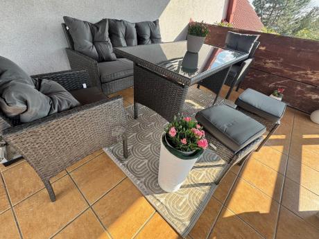 Zestaw mebli ogrodowych z technorattanu z sofą 140cm i fotelami Torino Dining antracyt