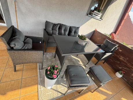 Zestaw mebli ogrodowych z technorattanu z sofą 140cm i fotelami Torino Dining antracyt