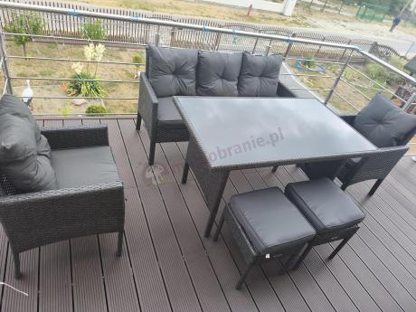 Zestaw mebli ogrodowych z technorattanu z sofą 140cm i fotelami Torino Dining antracyt