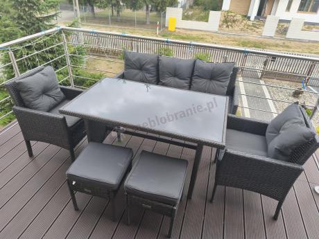Zestaw mebli ogrodowych z technorattanu z sofą 140cm i fotelami Torino Dining antracyt