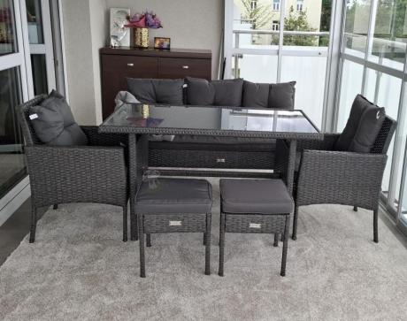 Zestaw mebli ogrodowych z technorattanu z sofą 140cm i fotelami Torino Dining antracyt