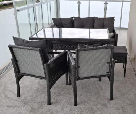 Zestaw mebli ogrodowych z technorattanu z sofą 140cm i fotelami Torino Dining antracyt