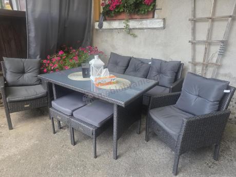 Zestaw mebli ogrodowych z technorattanu z sofą 140cm i fotelami Torino Dining antracyt