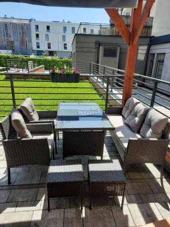 Zestaw mebli ogrodowych z technorattanu z sofą 140cm i fotelami Torino Dining antracyt