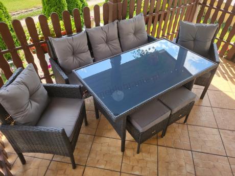 Zestaw mebli ogrodowych z technorattanu z sofą 140cm i fotelami Torino Dining antracyt