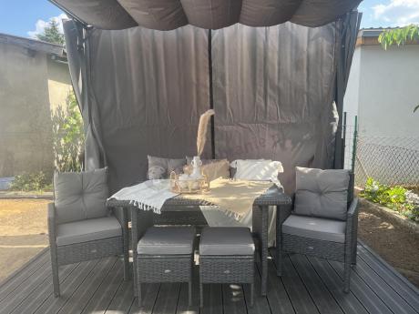 Zestaw mebli ogrodowych z technorattanu z sofą 140cm i fotelami Torino Dining antracyt