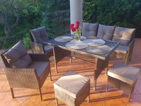 Zestaw mebli ogrodowych z technorattanu z sofą 140cm i fotelami Torino Dining antracyt