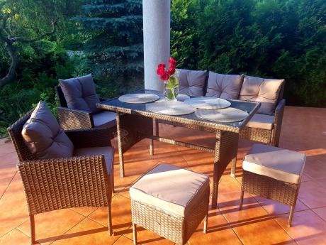 Zestaw mebli ogrodowych z technorattanu z sofą 140cm i fotelami Torino Dining antracyt