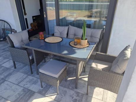 Zestaw mebli ogrodowych z technorattanu z sofą 140cm i fotelami Torino Dining antracyt