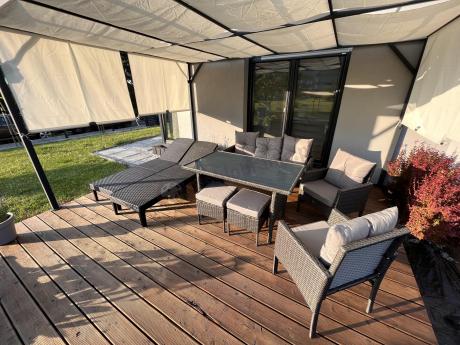 Zestaw mebli ogrodowych z technorattanu z sofą 140cm i fotelami Torino Dining antracyt