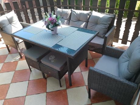 Zestaw mebli ogrodowych z technorattanu z sofą 140cm i fotelami Torino Dining antracyt