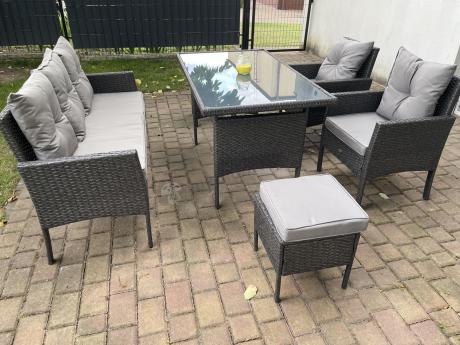 Zestaw mebli ogrodowych z technorattanu z sofą 140cm i fotelami Torino Dining antracyt