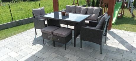 Zestaw mebli ogrodowych z technorattanu z sofą 140cm i fotelami Torino Dining antracyt