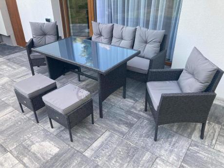 Zestaw mebli ogrodowych z technorattanu z sofą 140cm i fotelami Torino Dining antracyt