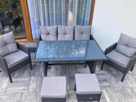 Zestaw mebli ogrodowych z technorattanu z sofą 140cm i fotelami Torino Dining antracyt