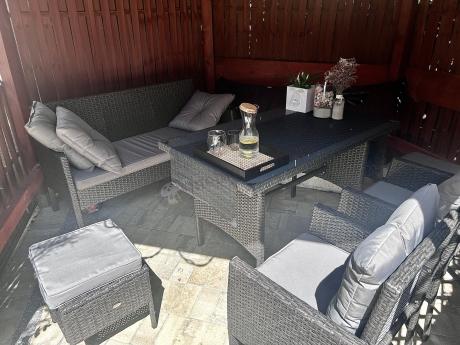 Zestaw mebli ogrodowych z technorattanu z sofą 140cm i fotelami Torino Dining antracyt