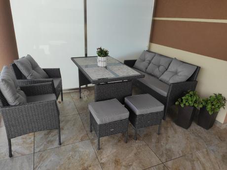 Zestaw mebli ogrodowych z technorattanu z sofą 140cm i fotelami Torino Dining antracyt