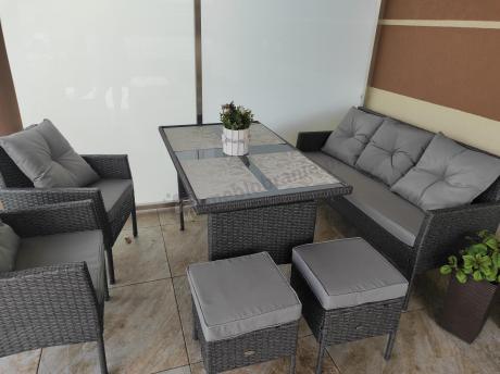 Zestaw mebli ogrodowych z technorattanu z sofą 140cm i fotelami Torino Dining antracyt