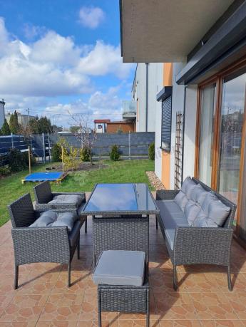 Zestaw mebli ogrodowych z technorattanu z sofą 140cm i fotelami Torino Dining antracyt