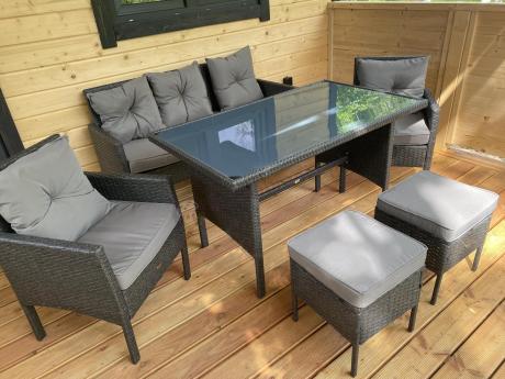 Zestaw mebli ogrodowych z technorattanu z sofą 140cm i fotelami Torino Dining antracyt