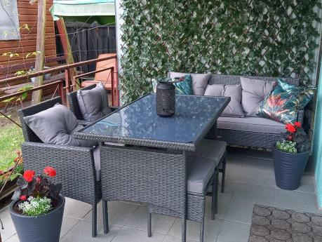 Zestaw mebli ogrodowych z technorattanu z sofą 140cm i fotelami Torino Dining antracyt