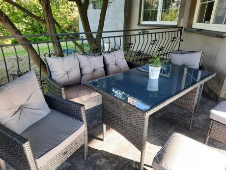 Zestaw mebli ogrodowych z technorattanu z sofą 140cm i fotelami Torino Dining antracyt