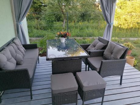 Zestaw mebli ogrodowych z technorattanu z sofą 140cm i fotelami Torino Dining antracyt